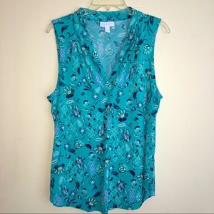 Charter Club Sleeveless V-Neck Floral And Coy Fish Print Blouse Size XL Petite